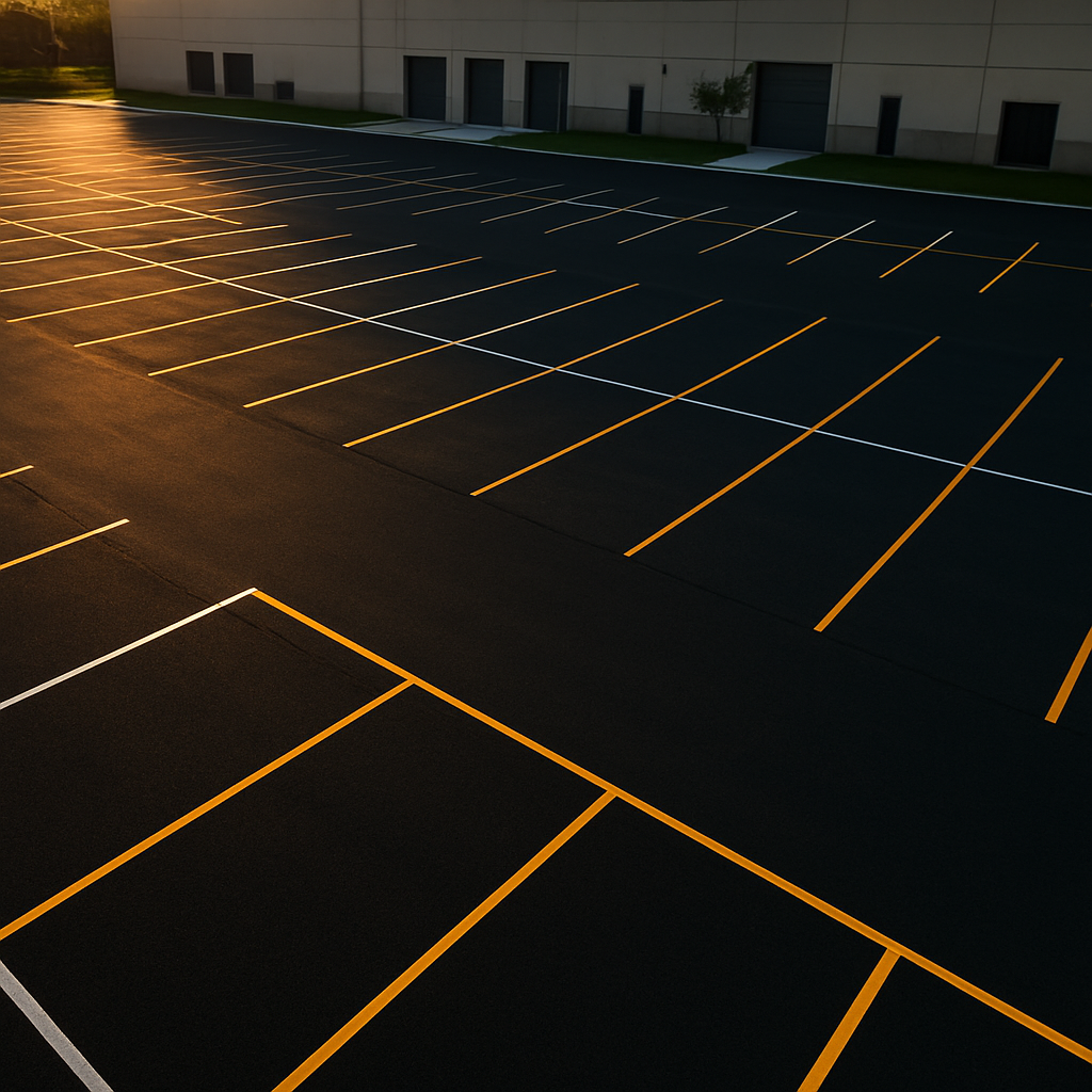 Freshly striped commercial parking lot in Brooklyn